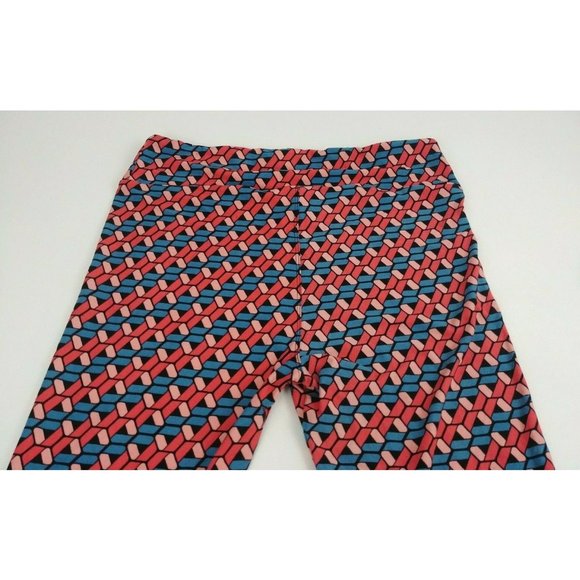 Lularoe Tall And Curvy Leggings Black With Blue & Pink Geometric Ribbons - Picture 3 of 6